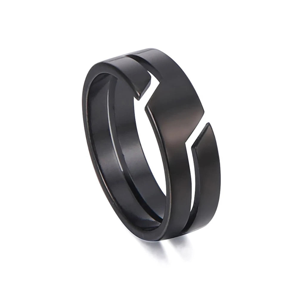 Black Main Stone Color Stainless Steel Minimalist Band Ring for Couples