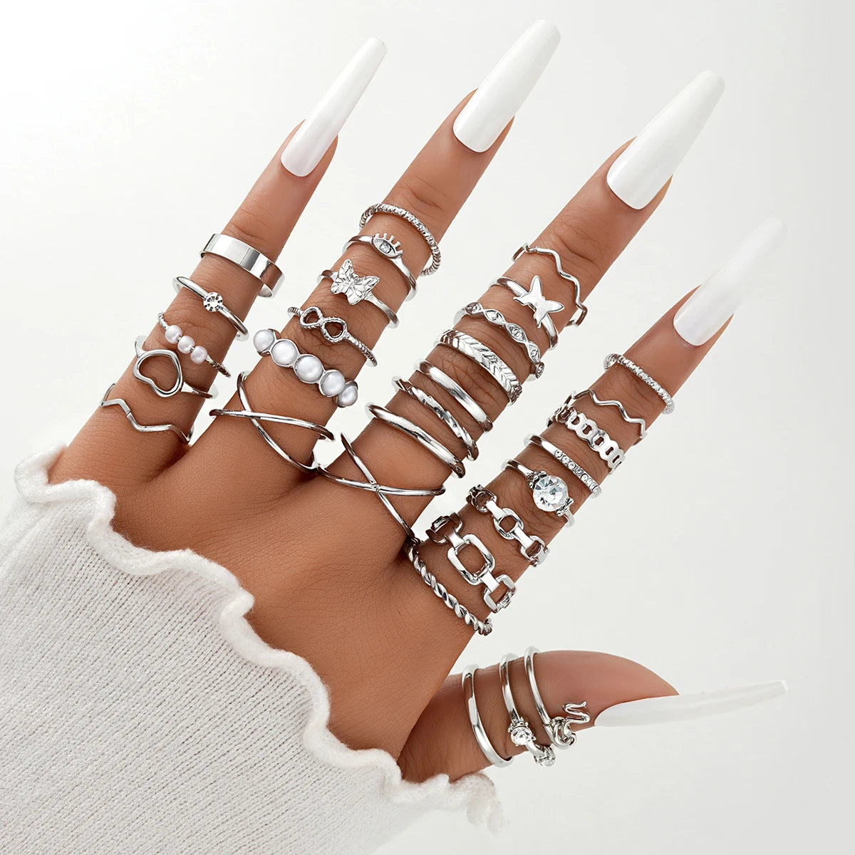 AYA5964102 Main Stone Color Vintage Heart Snake Butterfly Ring Set for Women