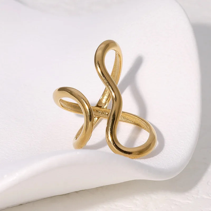 01 Main Stone Color Stainless Steel Open Ring 18K Gold Plated For Women