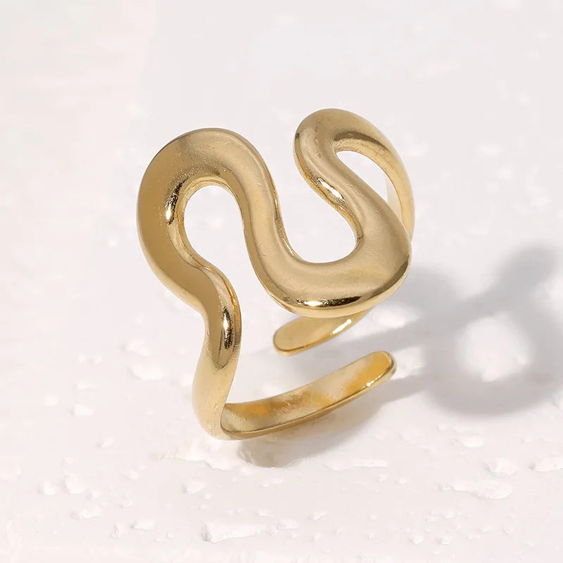 03 Main Stone Color Stainless Steel Open Ring 18K Gold Plated For Women