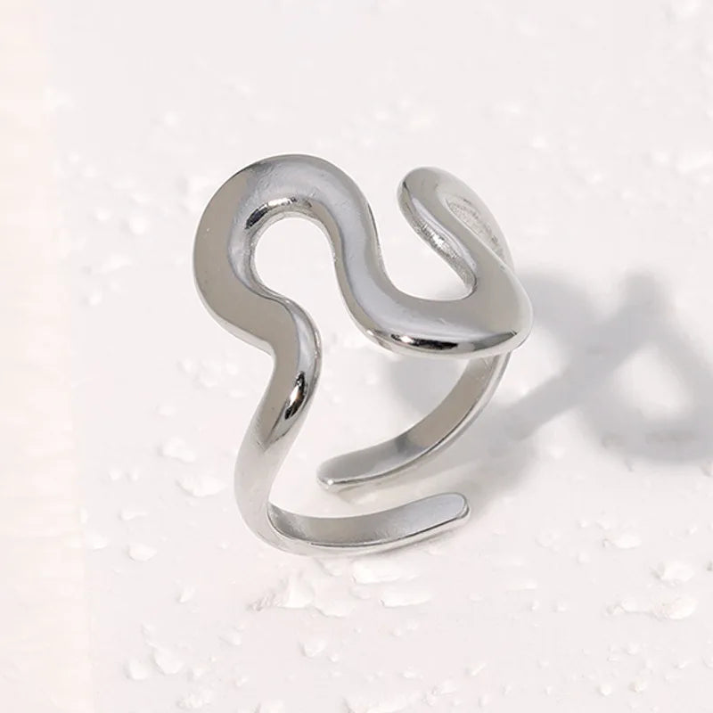 04 Main Stone Color Stainless Steel Open Ring 18K Gold Plated For Women