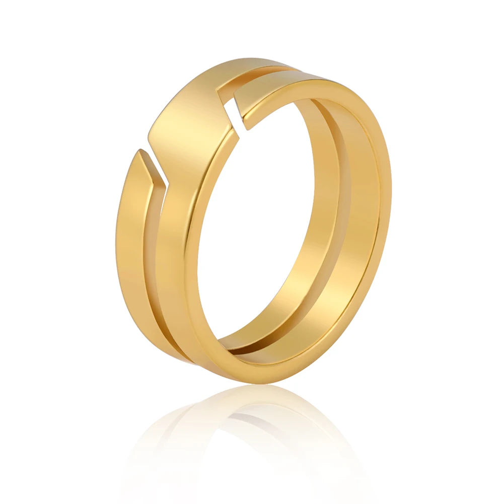 Gold Color Main Stone Color Stainless Steel Minimalist Band Ring for Couples