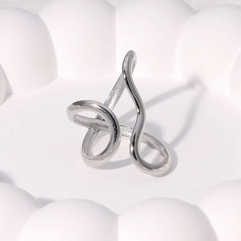 02 Main Stone Color Stainless Steel Open Ring 18K Gold Plated For Women