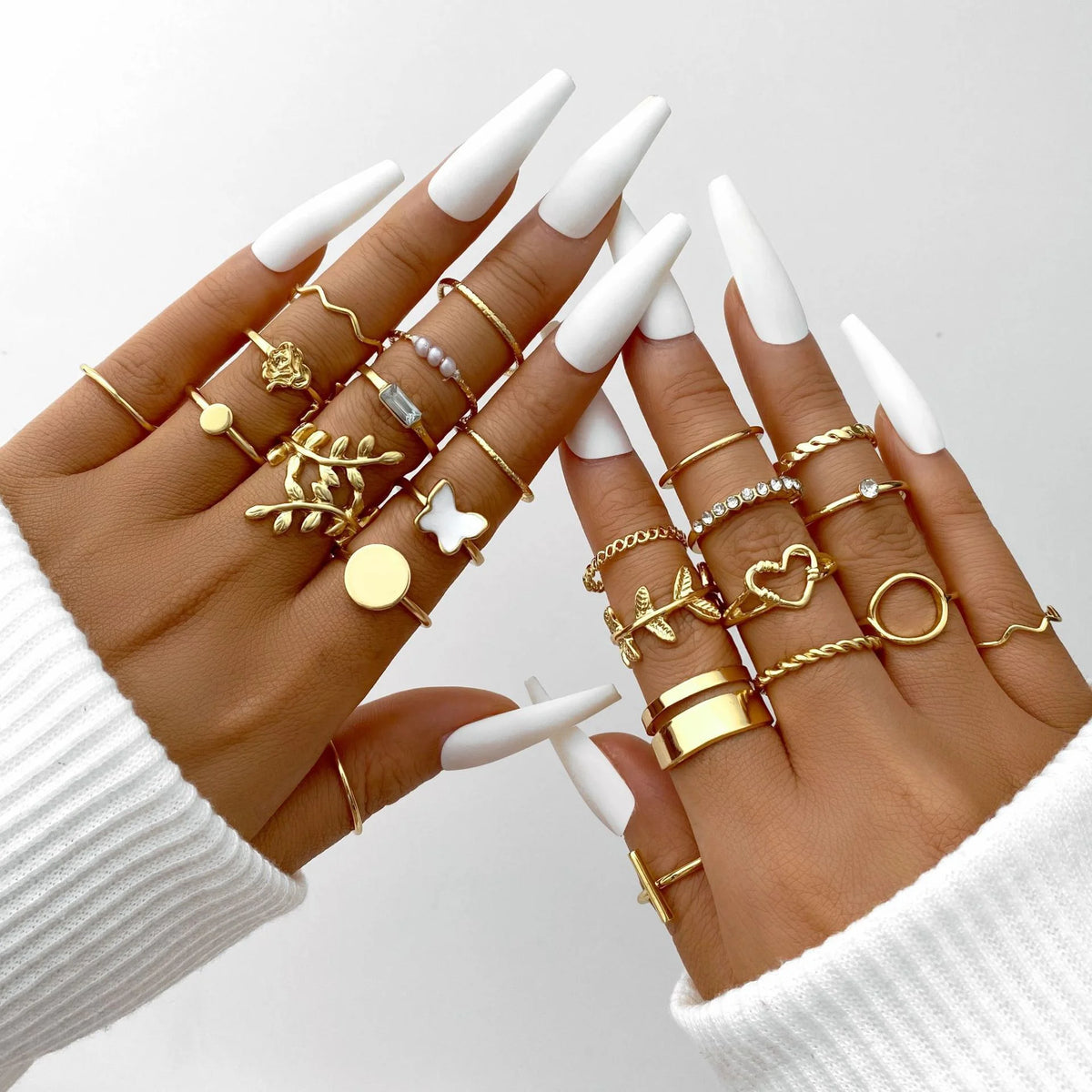 AYA5645401HB Main Stone Color Vintage Heart Snake Butterfly Ring Set for Women