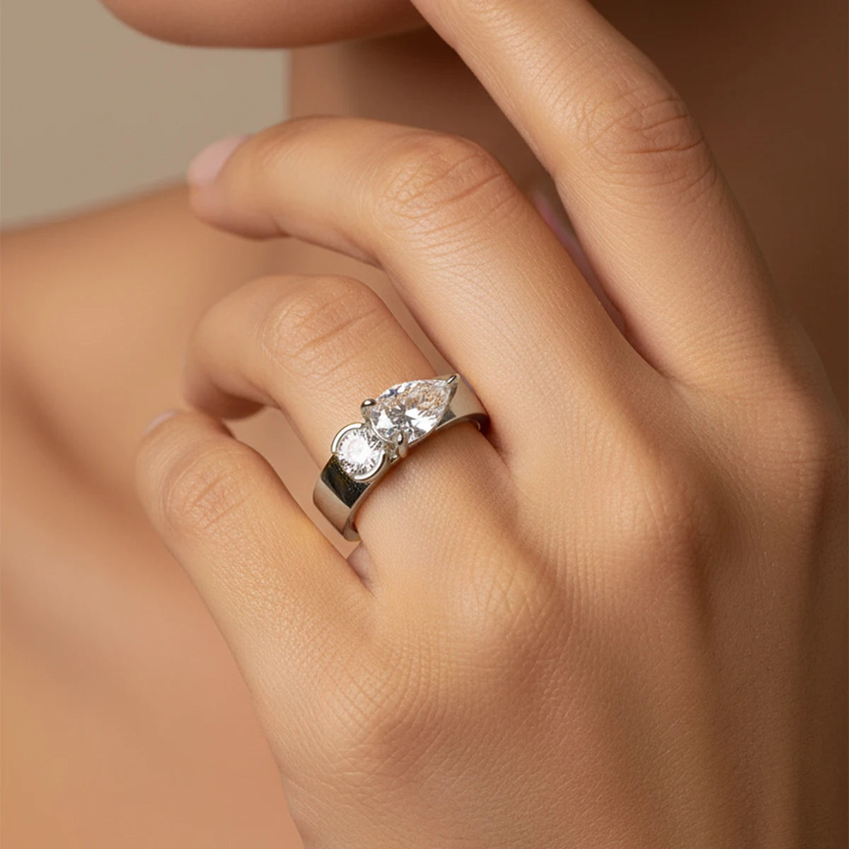 Water Drop 7 Gem Color 925 Sterling Silver Teardrop CZ Wedding Band for Women