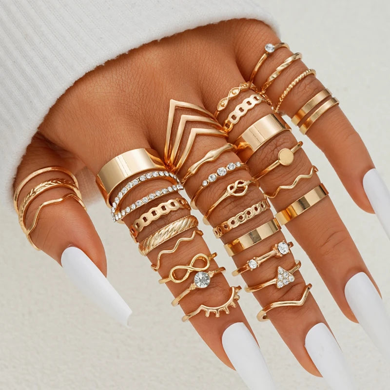 AYA5998701 Main Stone Color Vintage Heart Snake Butterfly Ring Set for Women